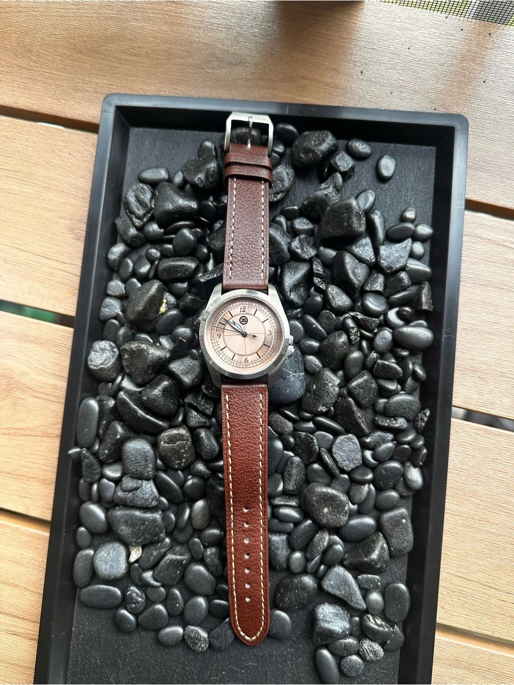 Sector dial  automatic watch with S branded NH35 movement. Brown leather strap